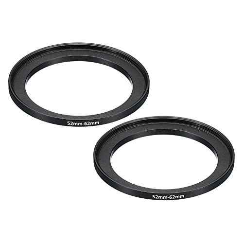 Image of PATIKIL 52mm-62mm Metal Step Up Ring, 2 Pack Camera Lens Filter Adapter Ring Aluminum Filter Adapter Ring for Camera Lenses Hood, Black