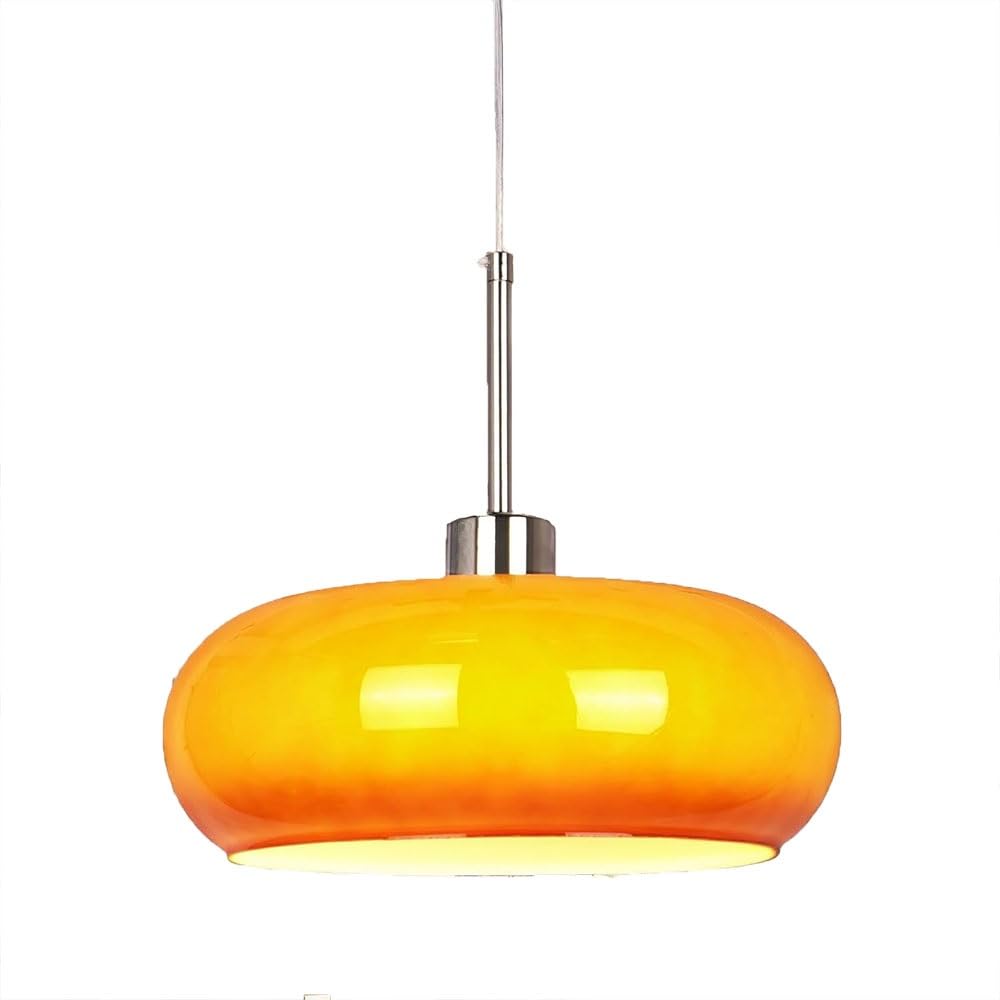 FEITENGDA Mid Century Orange Glass Pendant Light Nordic Circular Glass Shade Hanging Lamp Modern Farmhouse Accent Chandelier for Kitchen Island Dining Room Living Room