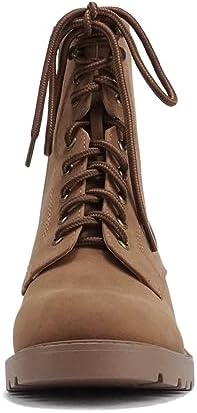 Soda “VELOUR” ~ Women Round Toe Lace-Up Lug Sole Medium Stack Heel Mid Shaft Combat Boot with Side Zipper (LIGHT COGNAC NUBUCK, numeric_10) | Image 2