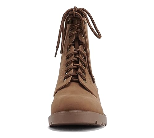Soda “VELOUR” ~ Women Round Toe Lace-Up Lug Sole Medium Stack Heel Mid Shaft Combat Boot with Side Zipper3