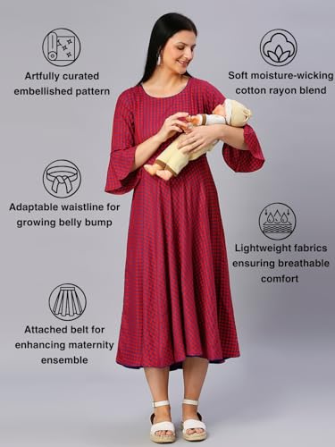 Image of DUMMY SHAPE Feeding Kurtis for Women Cotton Blend | Floral Pregnancy Flare Kurta with Dual Nursing Zippers to Pre & Post Partum | Maternity Dresses | Gifts for Pregnant Woman