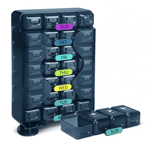 Image of Big Premium Medicine organizer- Medicine organizer box- 7 days Pill Box For Home-Pill Organizer Case With Large Compartments, Portable for pills & Supplements (Blue (Standing))