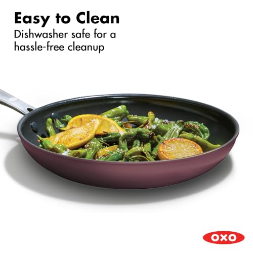 Image of OXO Enhanced 10 inch Frying Pan Skillet, PFAS-Free Ceramic Nonstick Cookware, Stainless Steel Handle, Eggs & Omelet, Dishwasher & Oven Safe, Dark Burgundy