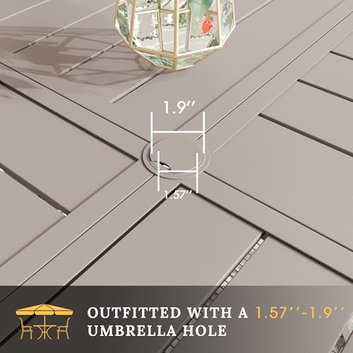 Image of VICLLAX Round Patio Table with Adjustable Umbrella Hole for 4, All Weather Metal Outdoor Dining Table for Lawn Garden, 40.6 inch Outdoor Coffee Table, Cream Color Frame