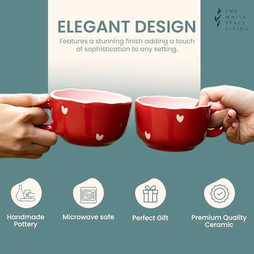 Image of 450ml Extra Large Heart Mug - Big Red Ceramic Mug for Coffee, Tea, Soup & Maggi | Wide Cappuccino Cup | Microwave & Dishwasher Safe | Gift for Friends & Loved Ones (1 Pc)