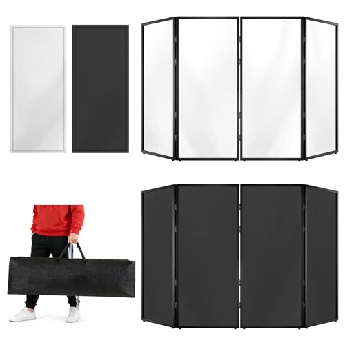 NULTRUMA Portable DJ Facade Booth with Foldable Cover Screen, Black Steel Frame & 4 Detachable Panels, Includes White/Black Projector Display Scrims, 48