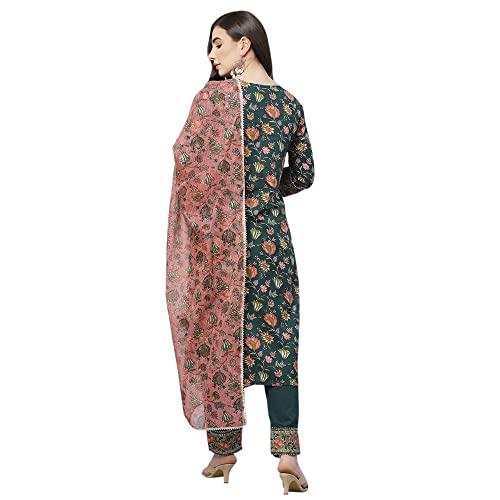 Image of Divena Green Floral Printed Kurta Pant Set with Dupatta