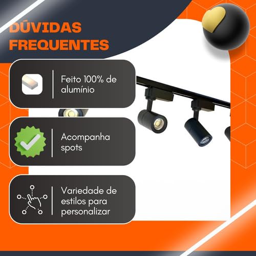 Kit Trilho Eletrificado 1m + 3 Spot Led 7w Preto 3000K