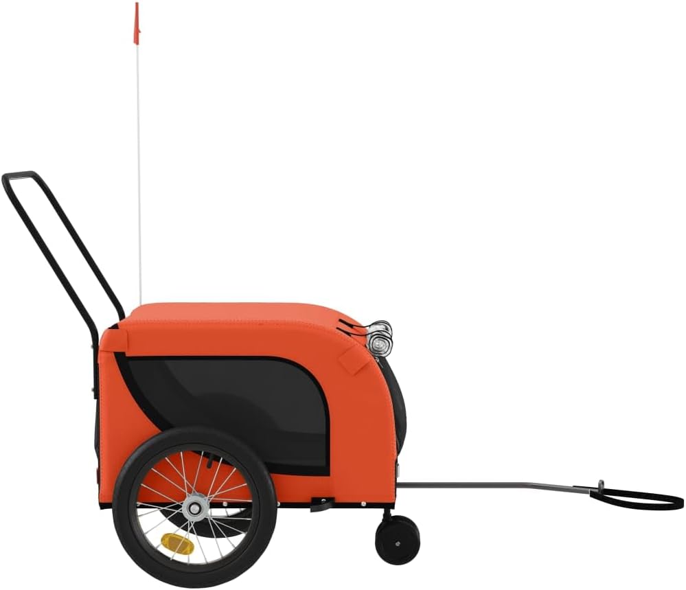 Pet Bike Trailer for Small Dogs, Foldable Dog Bicycle Trailer with Safety Flag, Durable Iron Frame, Waterproof Oxford Fabric, Fits Pets up to 99 lbs, Orange/Black