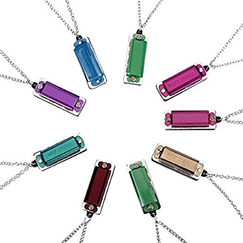 Weiye Mini Harmonica Necklace - Adorable Kids and Adult Mini Harmonica Necklace Music Party Favor, 9 pcs Cute Mini Harmonica 4 Hole 8 Tone Necklace