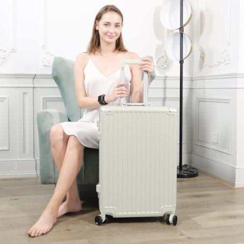 Image of AnyZip Luggage PC+ABS Aluminum Frame Zipperless Checked Luggage Hard Shell Suitcase TSA Lock Double Spinner Wheels 28 Inch White