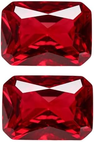 Acxico 2Pcs Exquisite Plgeon Blood Red Ruby Emerald Cut Loose Gemstone Gifts
