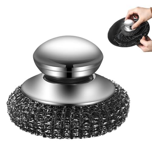 Image of Steel Wool Scrubber, Stainless Steel Scrubber with Handle, Grill Cleaning Brush (1PCS) | Steel Wool Scrubber Grill Cleaning, Built-In Handle, Kitchen Scrubber