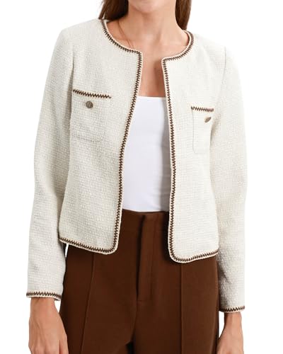 Xintianji Womens Open Front Cropped Blazer Jacket - Uncollared Sparkling Yarn Pockets Long Sleeve Business Casual Blazer