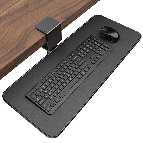 Rotating Keyboard Tray Under Desk - Klearlook PU Leather Keyboard Drawer Adjustable C Clamp,Ergonomic Mouse Keyboard Platform Extender,No Drilling,Easy Install Keyboard Stand,23.62"x 9.84"In...
