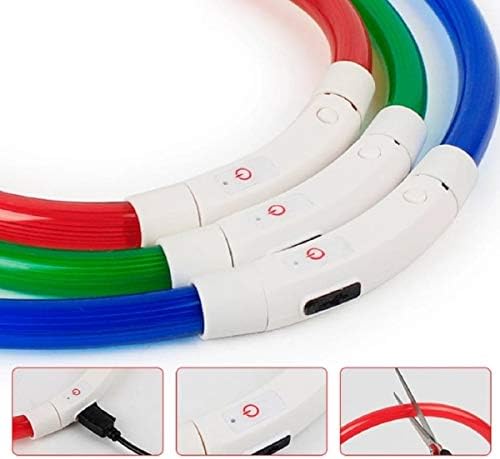 No Name Ltd Flashy Dog Collar Cut to Size USB Rechargeable Waterproof Bright Night Light up Pet Safety (Neon Red)