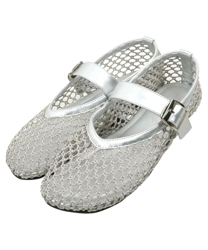 MOHI… モヒ メッシュ フラット サンダル ミュール シルバー 靴 ぺたんこ MOHI… モヒ メッシュ フラット サンダル ミュール シルバー 靴
