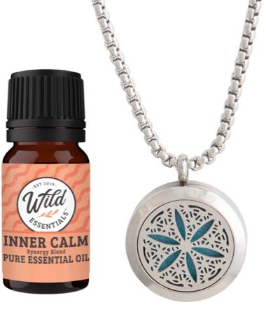 mEssentials Flower of Life Essential Oil Diffuser Necklace Stainless Steel Locket Pendant with 24