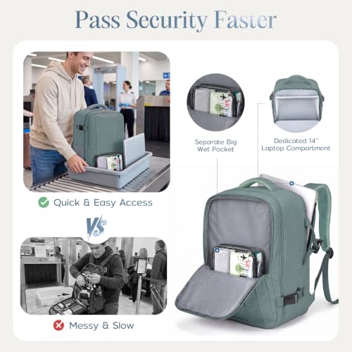 Image of Xkdoai for Ryanair Cabin Bags 40x20x25, Travel Backpack with TSA Approved Clear Bag, Travel Bag Underseat Carry-ons Hand Luggage Bag for Travelling Casual Daypack for Ryan Air Plane, Green, 40x20x25cm