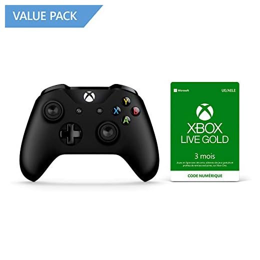 Microsoft Manette Noire sans fil + Xbox Live Gold 3 Mois