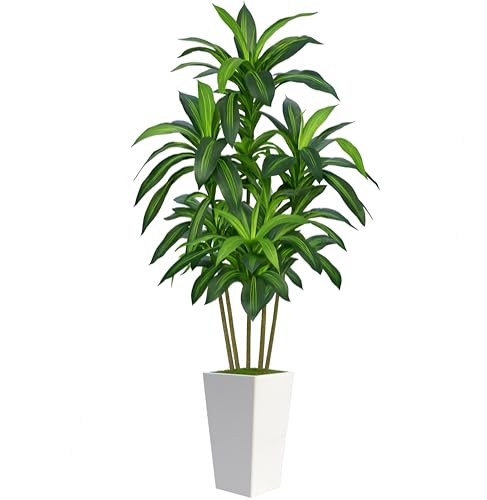 7FT Artificial Dracaena Tree Fake Tree Indoor with White Tall Planter Tall Artificial Plants Indoor Artificial Silk Tree for Home Office Decor Plants Indoor Outdoor (White)