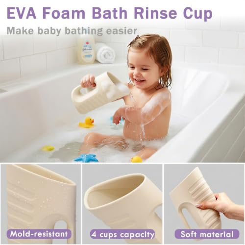 Image of Babylush Baby Bath Rinse Cup & Rinser - 1000ml Soft EVA, 0.3lb Lightweight, BPA-Free Bath Water Pourer, Baby Bath Pitcher, Shower Cup for Kids (Beige)