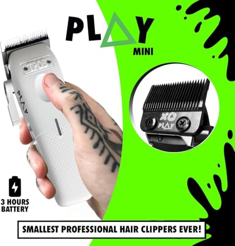 Image of TPOB Professional Barber Hair Clipper Play Mini White for Men 7500 RPM with White Rubber Grips