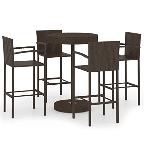 vidaXL Garden Bar Set 5 Piece Outdoor Dining Set Garden Bar Outdoor Furniture Set Garden Table and Chairs Bistro Patio Poly Rattan Brown