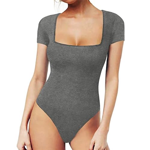 Body string col carré pour femmes à manches courtes ou longues et coupe gainante ajustée