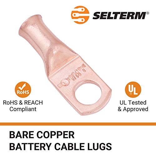 Selterm 25Pcs 8 Awg 1/4" Stud Battery Lugs, Ring Terminals, Heavy Duty Copper Wire Lugs, Battery Cable Ends, 8 Gauge Ring Terminal Connectors, Ul Bare Copper Eyelets Electrical Battery Cable Lugs #TOP2