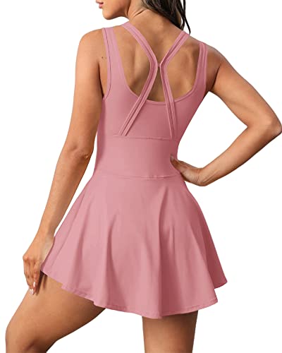 Image of Womens Sleeveless 2-in-1 Athletic Tennis Golf Dress Underneath Workout Active Dresses with Built-in Shorts
