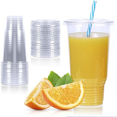 Upper Midland Products 32 OZ Cups and Lids, 50 Sets Large Plastic Disposable Clear Cups For Ice Coffee Cover