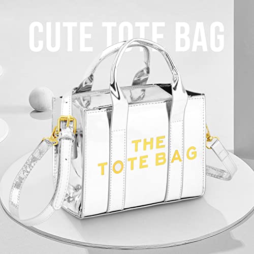 Large The Tote Bag For Women, Crossbody Tote Bag Cute Handbags With Zipper Patent Leather Purse For Office, Travel, School(Silver) #TOP1