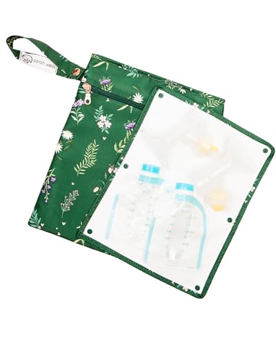 Image of Sarah Wells Pumparoo Wet Dry Bag for Breast Pump Parts – Compact Organizer with Waterproof Pocket, Staging Mat & Fridge Hack – Machine Washable Pumping Accessory (Olive You)