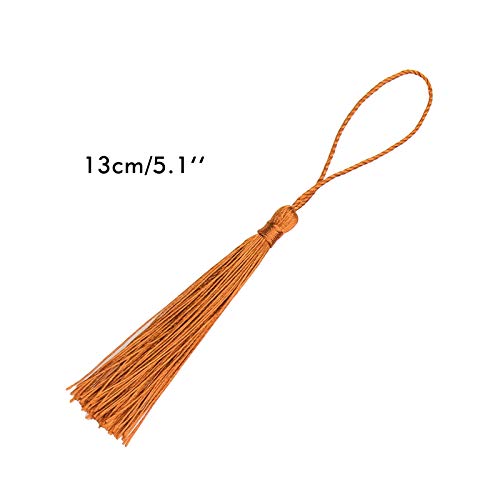 Image of VAPKER 100 Pieces Bronze Tassels 13cm /5-Inch Silky Handmade Soft Tassels Floss Bookmark Tassels with 2-Inch Cord Loop for Jewelry Making, DIY Projects, Bookmarks