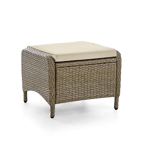 Greemotion Garda 2-Piece Outdoor Patio Aluminum Polyrattan Wicker Outdoor Ottoman All Weather Rattan, Outdoor Footstool Footrest Seat Set w/Removable Cushions, Beige and Natural Brown