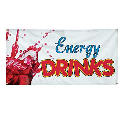 Vinyl Banner Multiple Sizes Energy Drinks Outdoor Advertising Printing B Restaurant & Food Outdoor Weatherproof Industrial Yard Signs White 4 Grommets 24x48Inches
