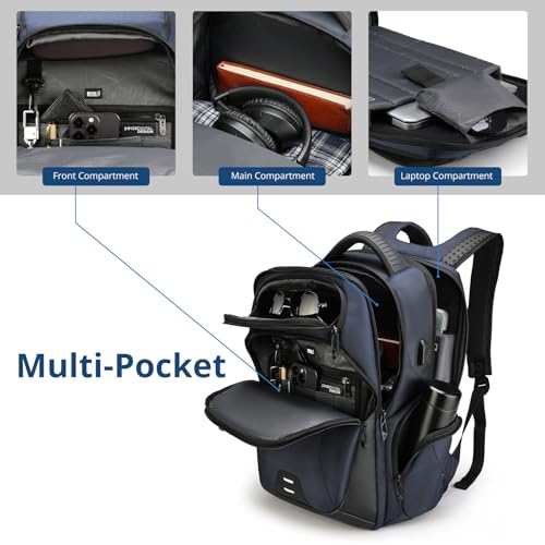 Image of Swissdigital Design Men's Laptop Backpack for College and Business Travel with Integrated USB Charging Port and RFID Protection Fits Laptops up to 15.6 inch, Blue | SD1695-12
