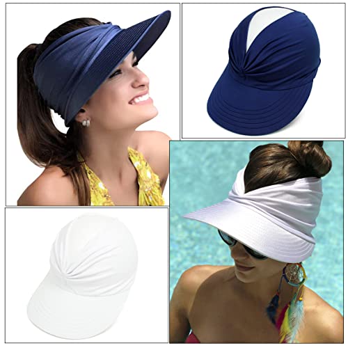 Womens Sun Visor Hat Wide Brim Upf 50+ Uv Protection Hat,Summer Beach Sports Hats For Women (One Size, 2Pcs- Beige & Black) #TOP5