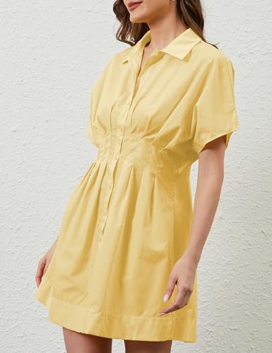 Image of MISSACTIVER Women Pleated Button Down Shirt Dress Short Sleeve Striped Corset Mini Dresses Casual Summer Short Dress