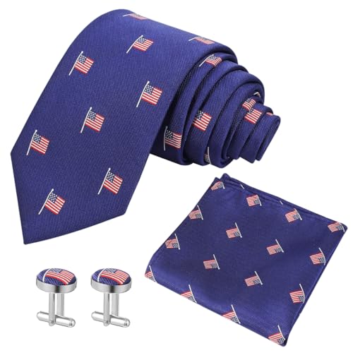 Set de corbata y pañuelo con diseño de bandera de EE.UU. miniatura 1