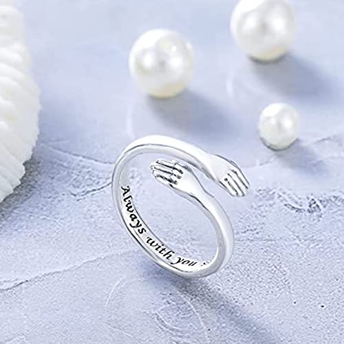 Image of University Trendz Always With You Silver Stainless Steel Hug Ring - Adjustable Band Jewelry Gift for Women, Teen, Girls