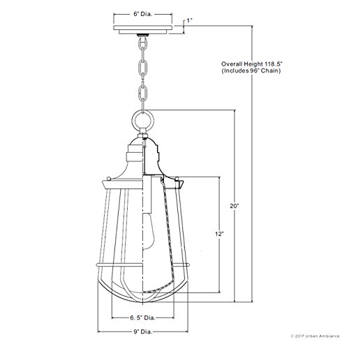 Urban Ambiance Luxury Vintage Outdoor Pendant Light, Large Size: 20" H X 9.5" W, With Nautical Style Elements, Cage Design, Estate Bronze Finish And Seeded Glass, Includes Edison Bulb, Uql1125 #TOP6