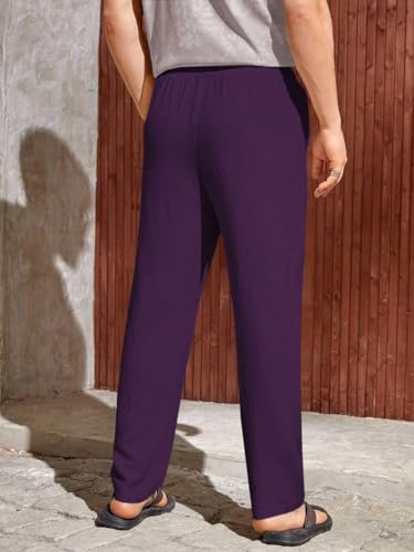 Image of TOPLOT Men's Premium Linen Blend Pants | Lightweight Breathable Fabric | Elastic Waist with Drawstring | Straight Fit | Side Pockets | Perfect for Casual, Holidays & Travel (5268)