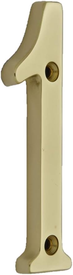 QCAA Solid Brass House Number – 6, Polished Brass Lacquered, 3" Tall, Made In Taiwan, With Brass Screws