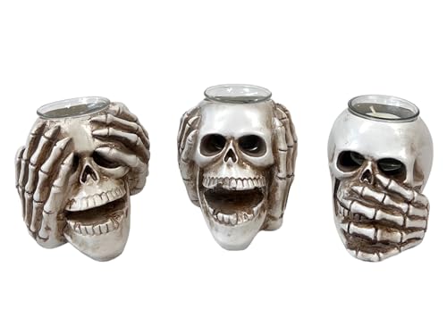 Halloween Skull Tea light holders 3 Wise See No Evil Hear No Evil Speak No Evil Candlestick Craft Décor Spooky Home Decoration Gothic Vintage