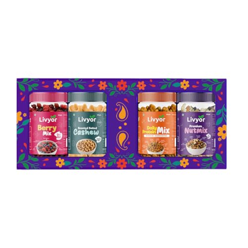 Image of Livyor Family Snacks Pack | Winter Essentials for eating | Combo of 4 Healthy Assortments | Roasted Cashews, Dry Fruits Mix, Berries, Daily Protein Snack | Nutrient-Rich Treats for Family | Dry Fruits Combo Pack offer and Nuts | Healthy and Tasty | Gourmet Snack | Not Fried | Best Gifting Option | Pack of 4