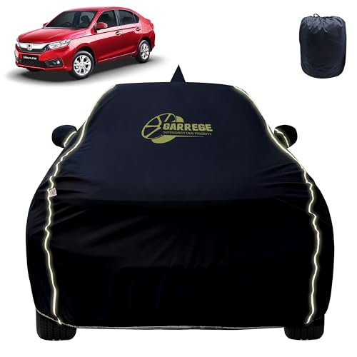 Image of Reflector Waterproof Car Cover for Honda Amaze New with Mirror & Antenna Pocket | All Weather Protection | Washable Fabric | Black Color