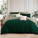 Soifox King Size Duvet Cover Sets Dark Green and Sage Green, 3 Piece Microfiber Reversible King size Bedding Bed Sets, Soft and Non Iron Quilt Duvet Covers with 2 Pillowcases 50x75cm