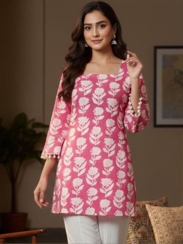 Image of FIRSTRAIN Women Printed Rayon Short Kurti | Soft Breathable Rayon Short Top for Office & Casual Use